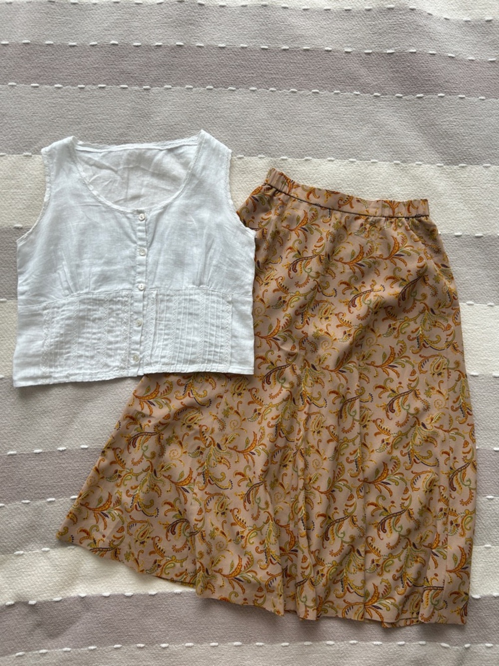 Women's Floral Print Midi Skirt & linen top set